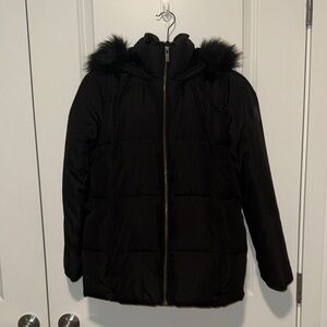 Abercrombie & Fitch Black Puffer Jacket with Faux Fur Trim